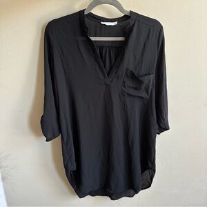 Lush Black 3/4 Sleeve Mandarin Collar Blouse Tunic Shirt